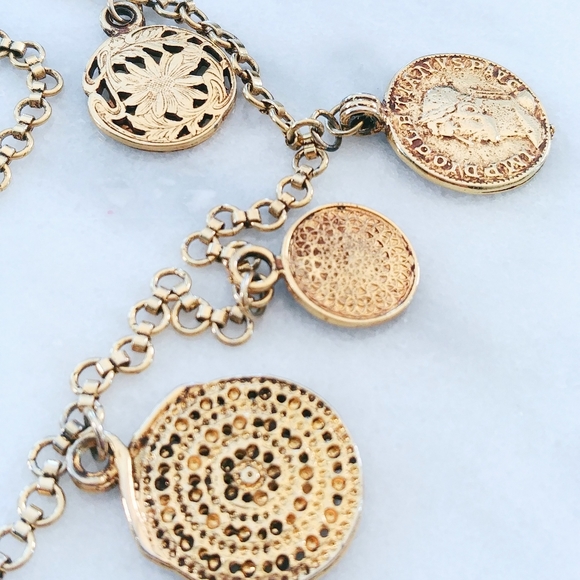 Vintage 70s YSL Gold Coin Medallion Necklace Lrg - Picture 5 of 13